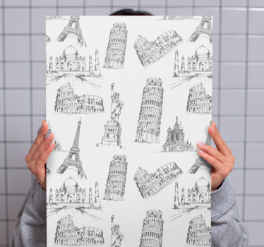 Quadro città e paesi schizzi di monumenti famosi - TenStickers