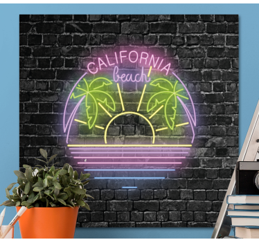 Quadro città e paesi spiaggia di california neon - TenStickers