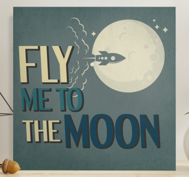 Quadro con frase viaggio del razzo sulla luna - TenStickers
