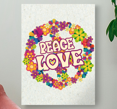 Quadro con frase corona floreale pace amore - TenStickers