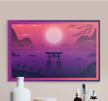 Dipinto orientale cancello torii al tramonto - TenStickers