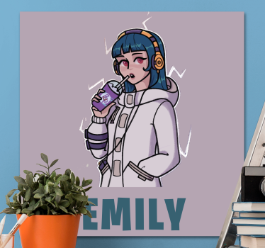 Dipinto persona ragazza con le cuffie con nome - TenStickers