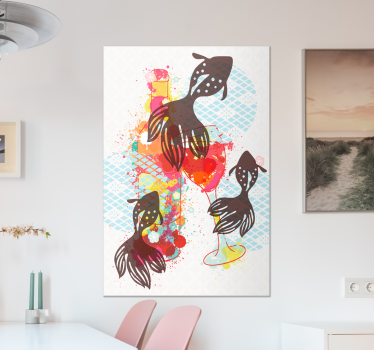 Quadro rustico silhouette di pesci colorati - TenStickers
