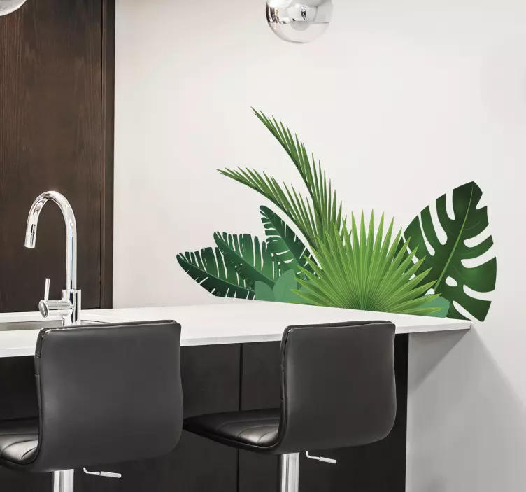 Adesivo murale soggiorno foglie tropicali - TenStickers