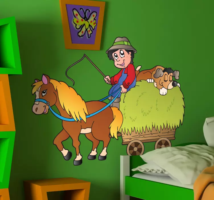 Adesivo bambini cavallo con carretto - TenStickers