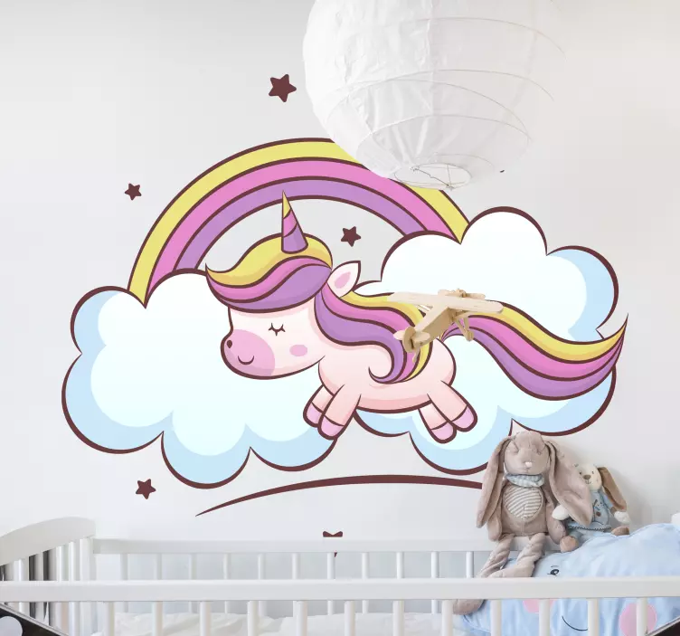 Adesivo murale bambini scena di unicorni giocosi - TenStickers