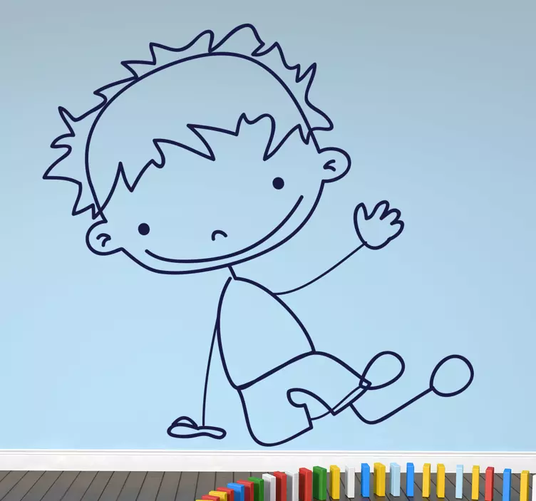 Adesivo cameretta bimbo seduto che saluta  stilizzato - TenStickers