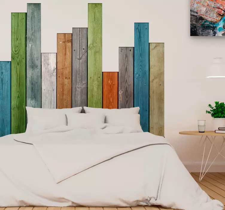 Adesivo testiera letto listelli legno colorati - TenStickers