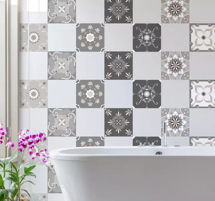 Piastrelle adesivo bagno fiori astratti - TenStickers