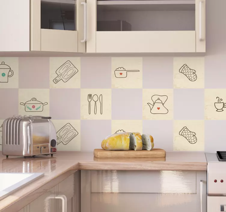 Adesivo cucina piastrelle beige - TenStickers