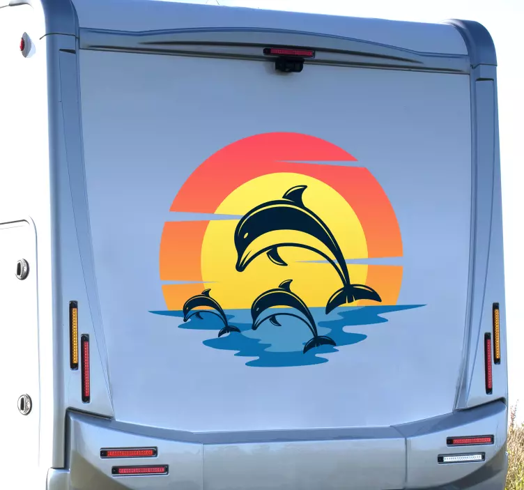 Adesivo camper delfini al tramonto - TenStickers