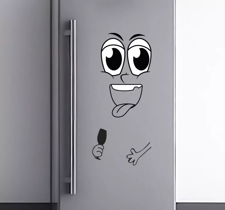 Adesivo per frigo con faccia divertita e vino - TenStickers