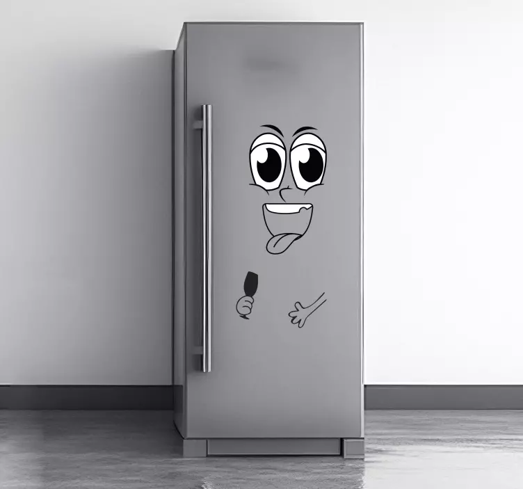 Adesivo per frigo con faccia divertita e vino - TenStickers