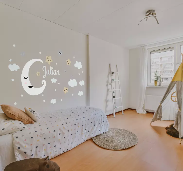 Adesivo murale bambini luna e stelle personalizzabile - TenStickers