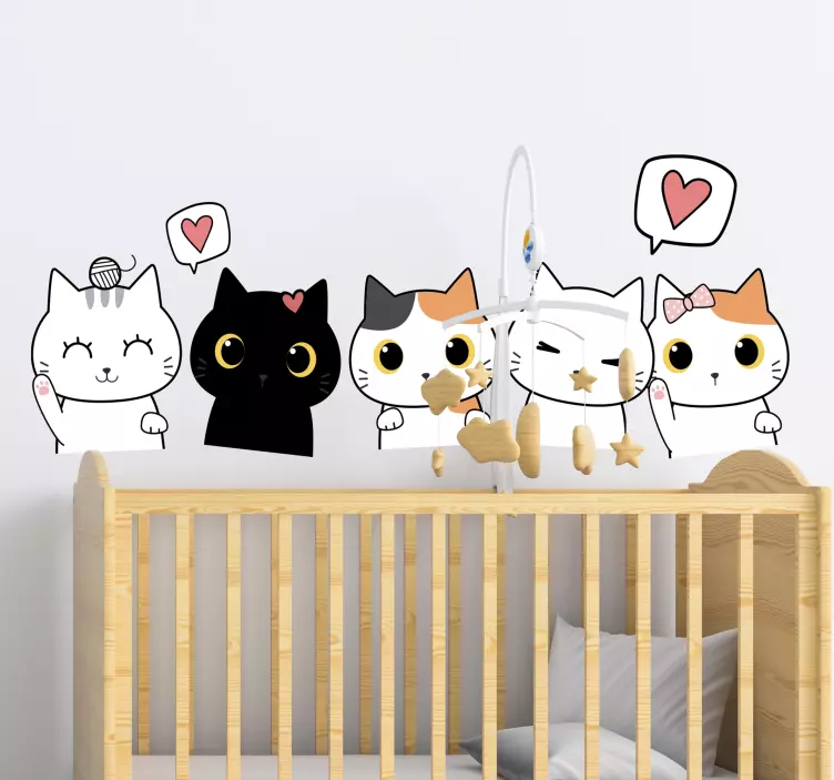 adesivo cartone animato Famiglia di gatti anime - TenStickers