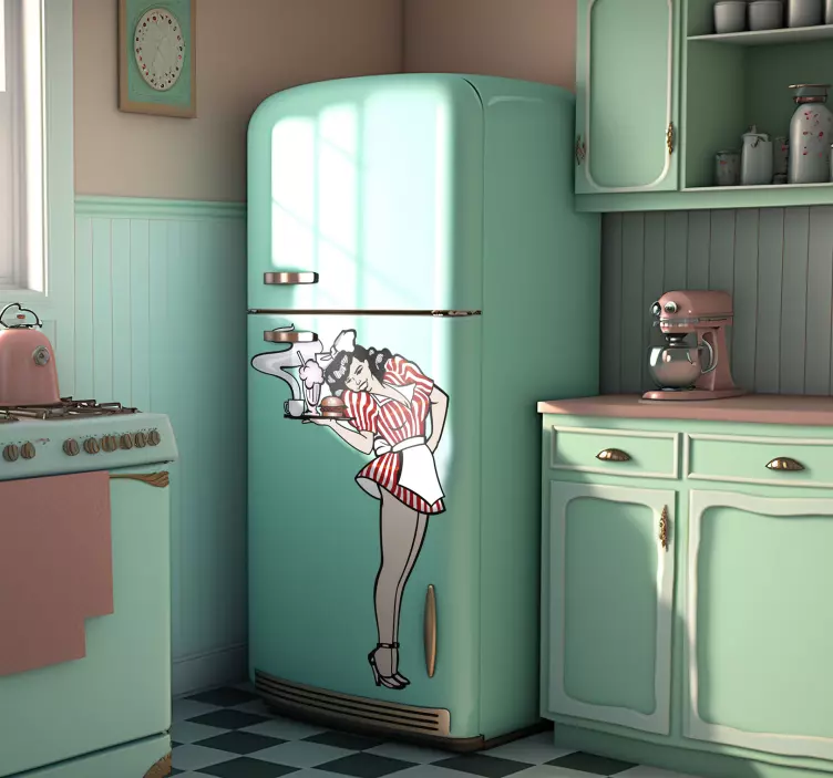 Adesivo frigo cameriera retrò - TenStickers