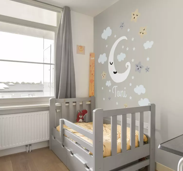 Adesivo murale bambini luna e stelle personalizzabile - TenStickers