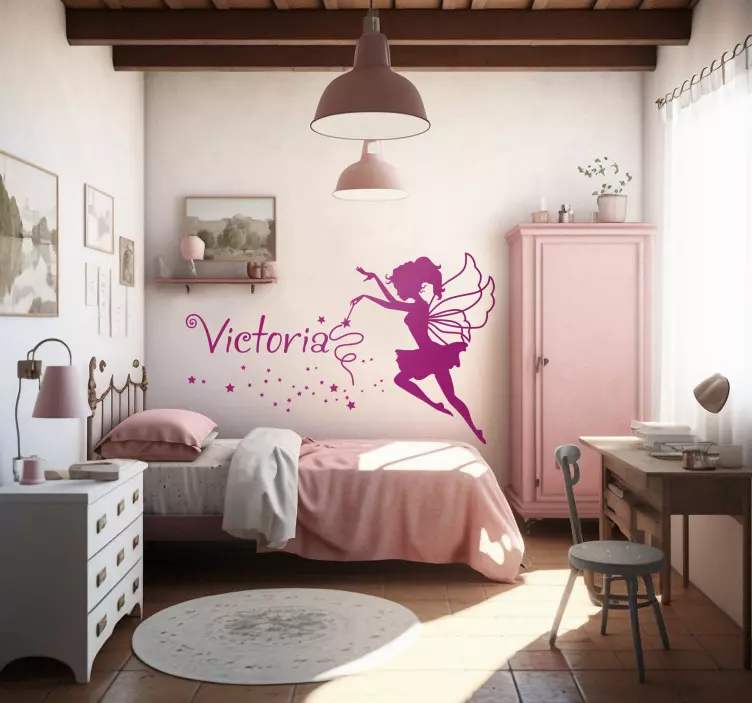 Adesivo murale bambini fata con nome personalizzabile - TenStickers