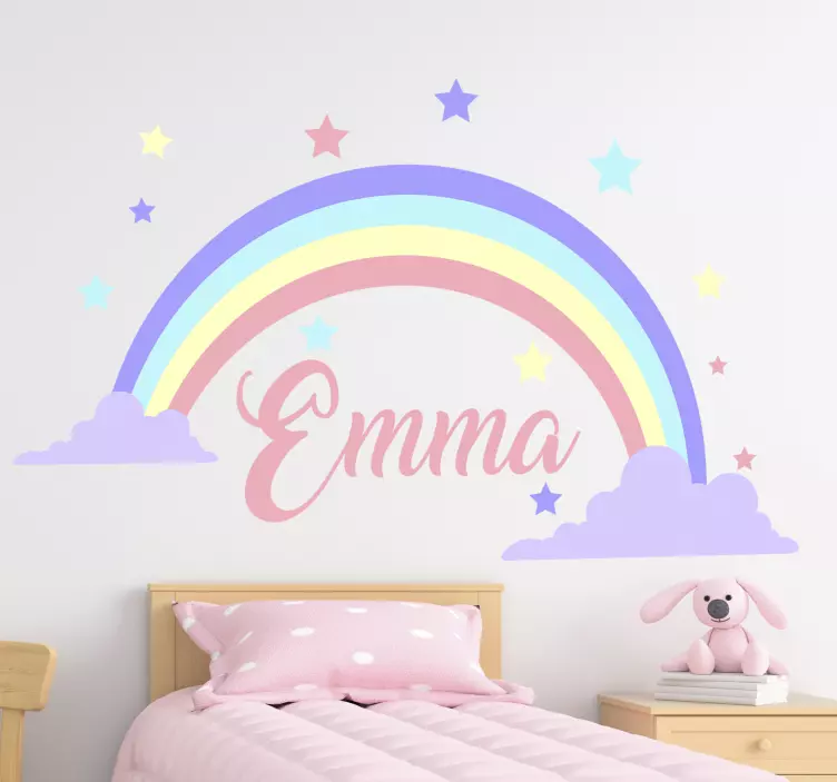 Sticker camera da letto arcobaleno con nome - TenStickers