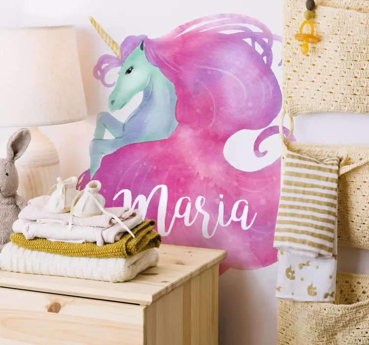 Adesivo personalizzabile con nome e unicorno - TenStickers