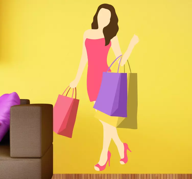 Adesivo per vetrine illustrazione donna shopping - TenStickers