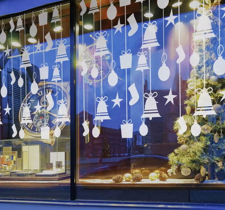 Vetrofania di Natale calze e campane natalizie - TenStickers