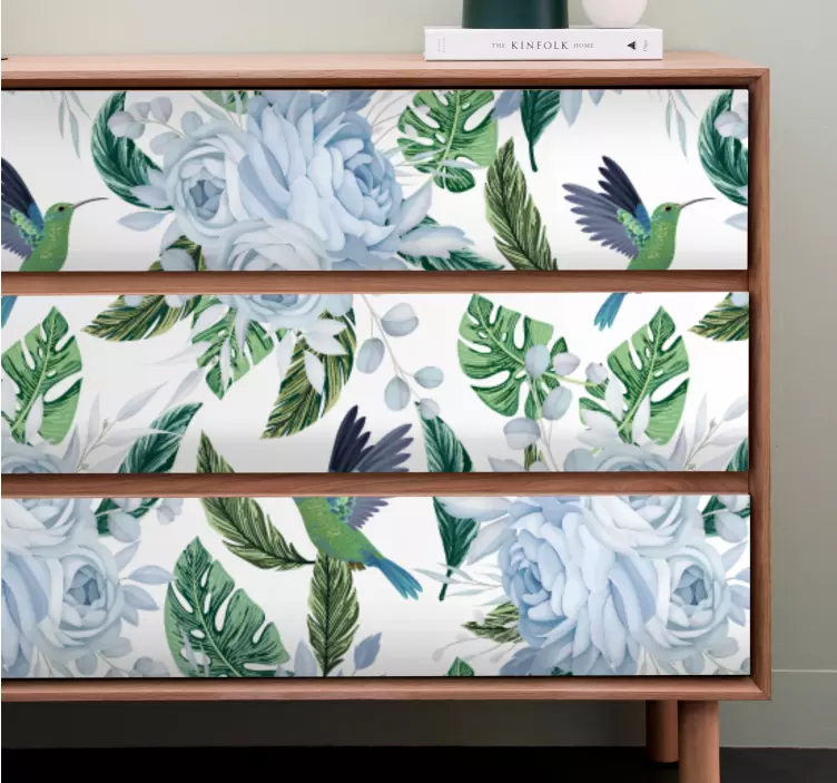 Carta adesiva per mobili colibrì tropicale floreale - TenStickers