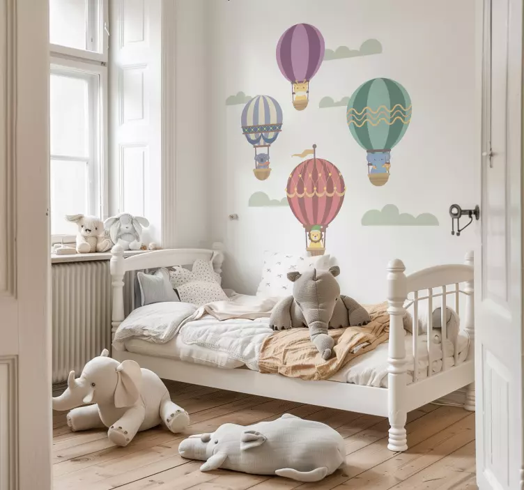 Adesivo murale illustrazione palloncini volanti con animali - TenStickers
