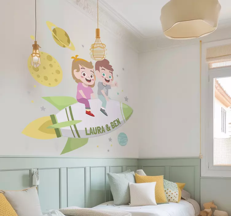 Adesivo murale spazio fratelli su un razzo - TenStickers