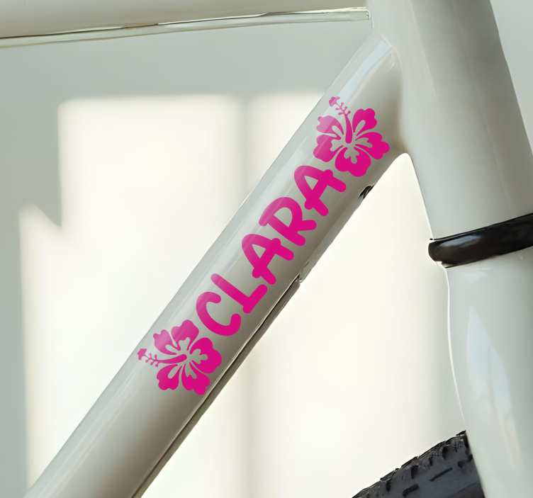 Adesivo bici nome con fiori rosa hawaiani - TenStickers