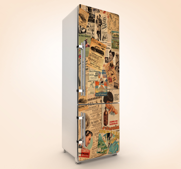 Adesivo per frigo vintage con fogli di giornale - TenStickers