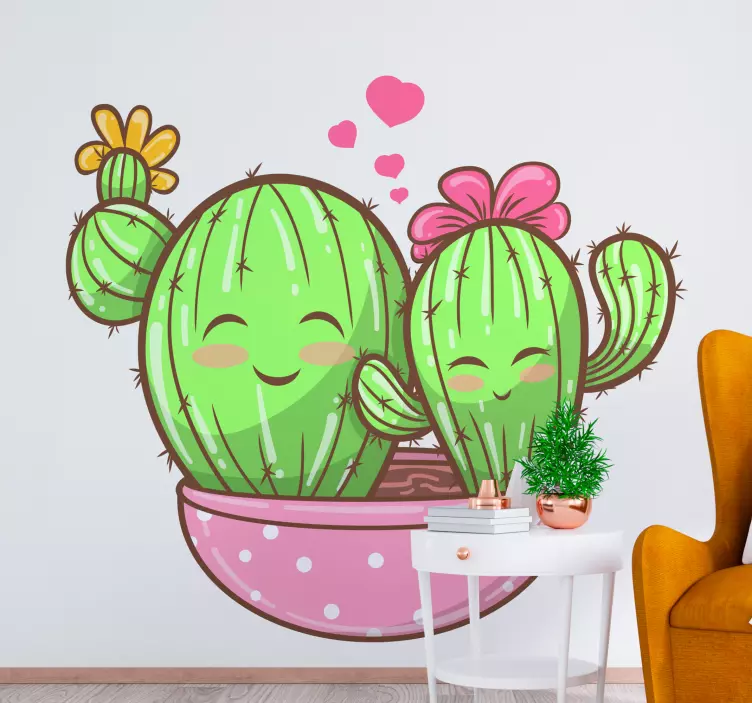 Adesivo pianta coppia di cactus allegri - TenStickers