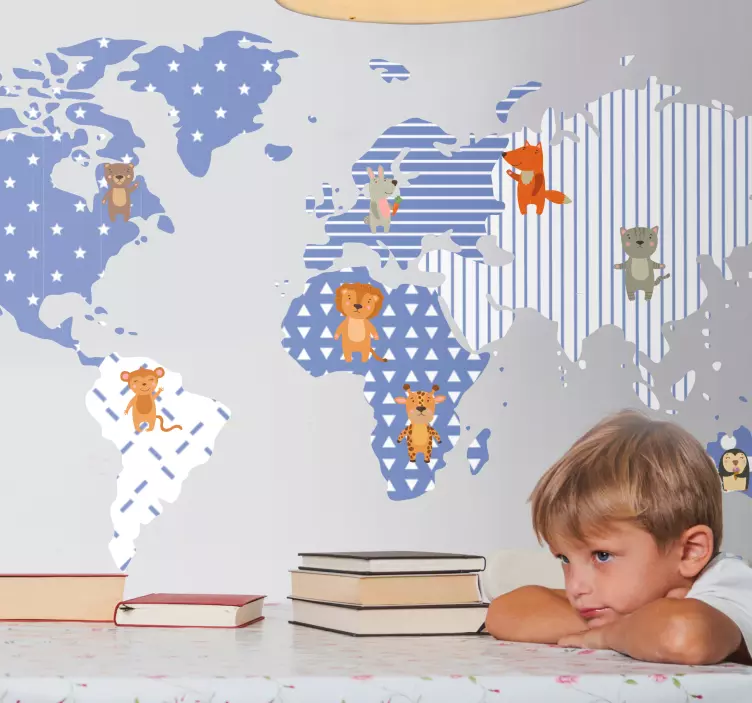Adesivo mappamondo mappa illustrata degli animali - TenStickers