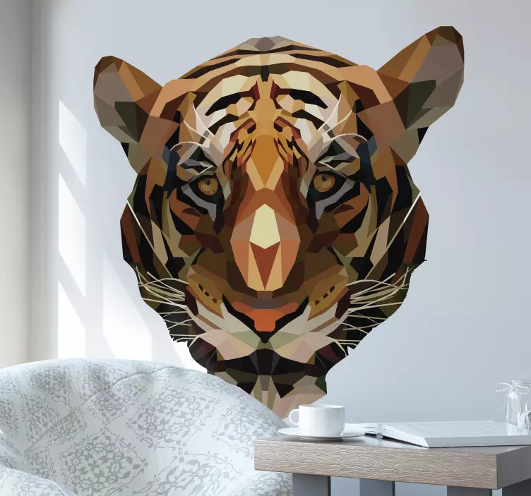 Adesivo animale selvatico faccia di tigre geometrica - TenStickers