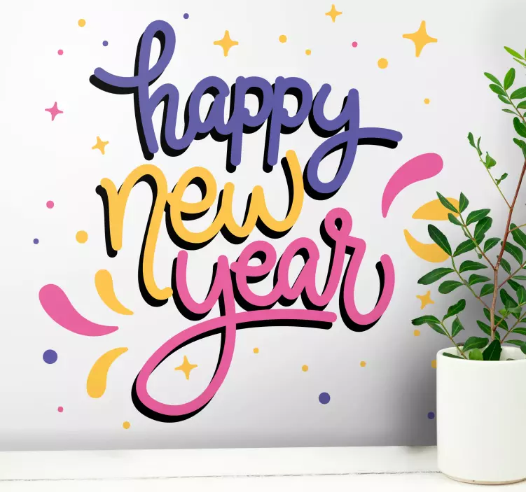 Adesivo natalizio auguri di capodanno colorati - TenStickers
