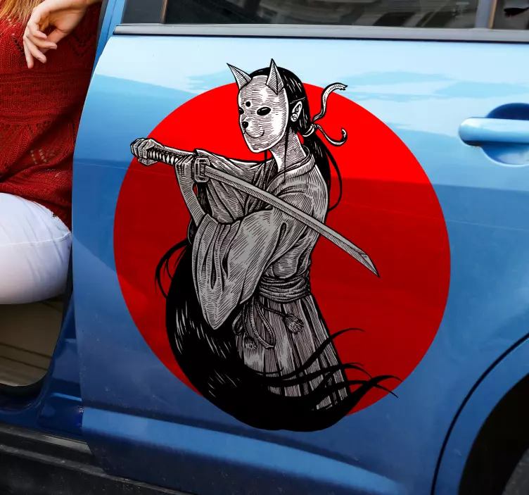 Adesivo per auto Silhouette ragazza ninja su sfondo rosso - TenStickers
