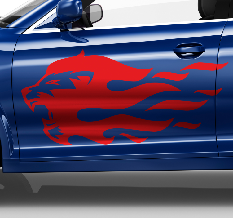 Adesivo auto tuning leone in una silhouette di fiamma - TenStickers
