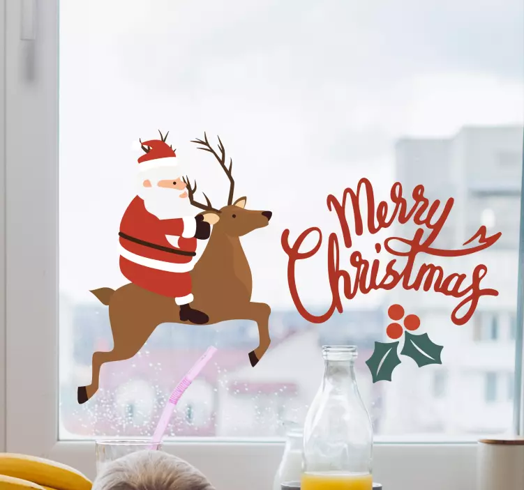 Adesivo babbo natale su una renna - TenStickers