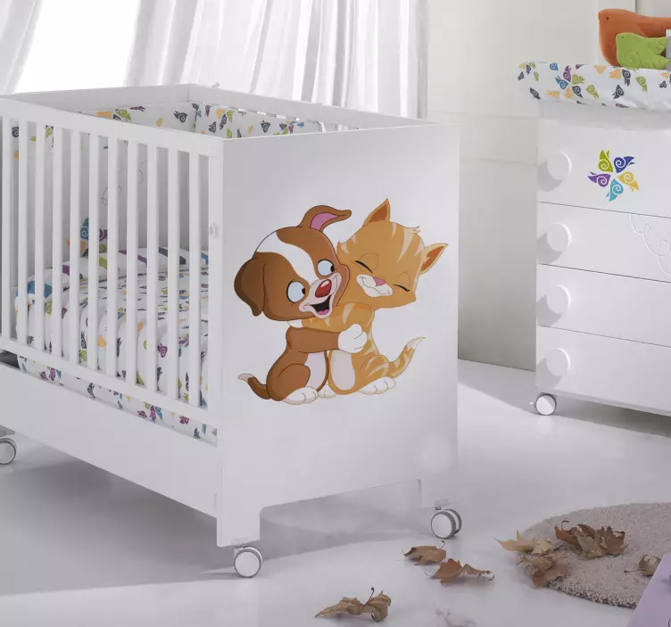 Adesivo bambini abbraccio cane e gatto - TenStickers