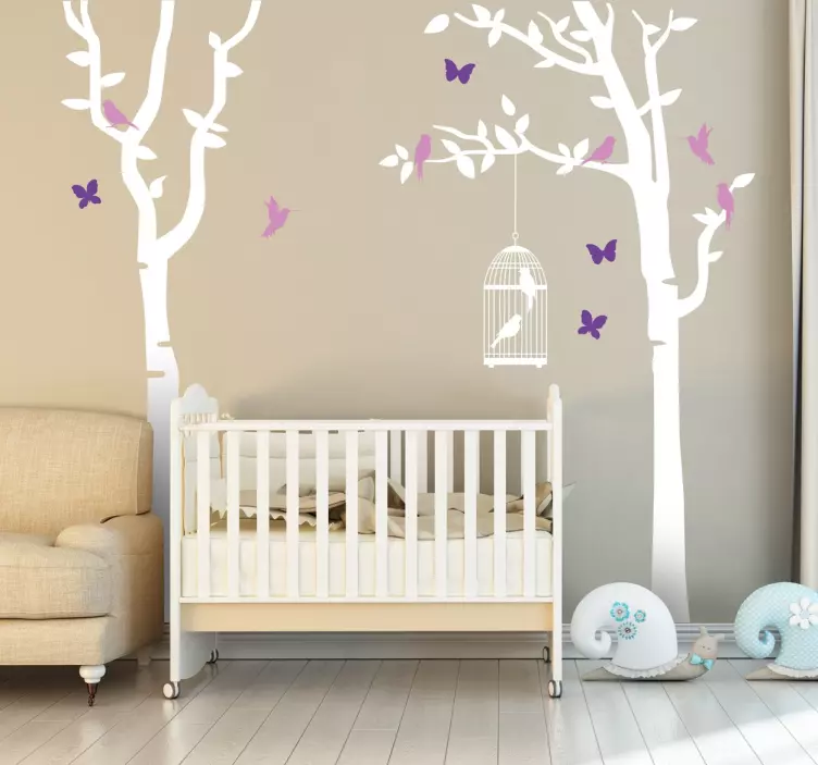 Adesivo Bambini Albero, Uccelli e Farfalle - TenStickers