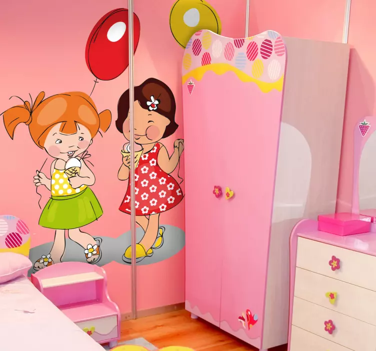 Adesivo bambini bimbe, palloncini e gelato - TenStickers