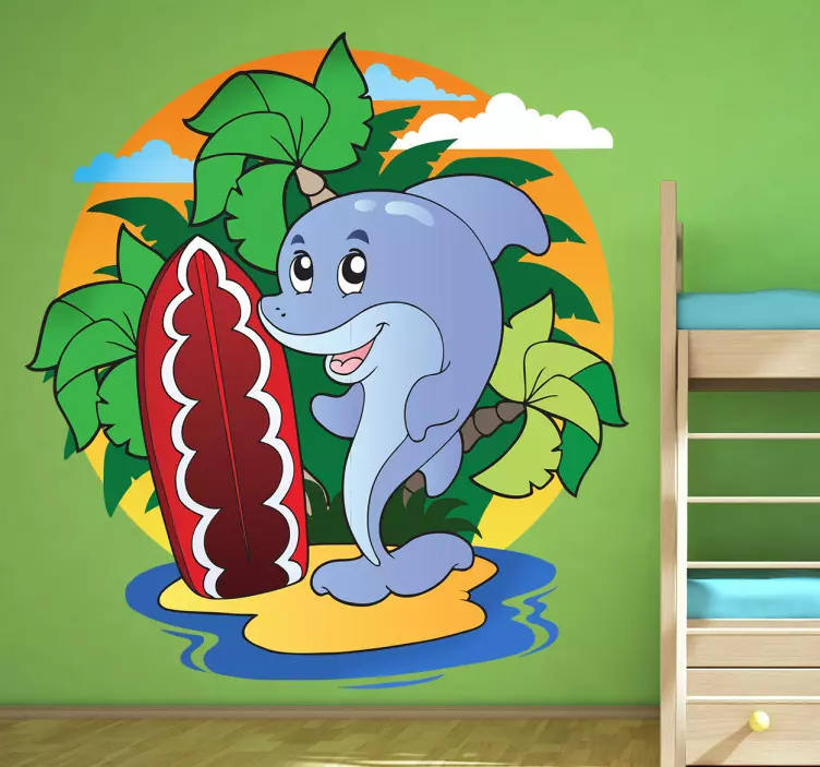 Adesivo bambini delfino surfista - TenStickers
