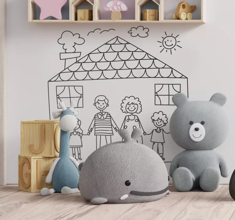 Adesivo bambini disegno famiglia e casa - TenStickers
