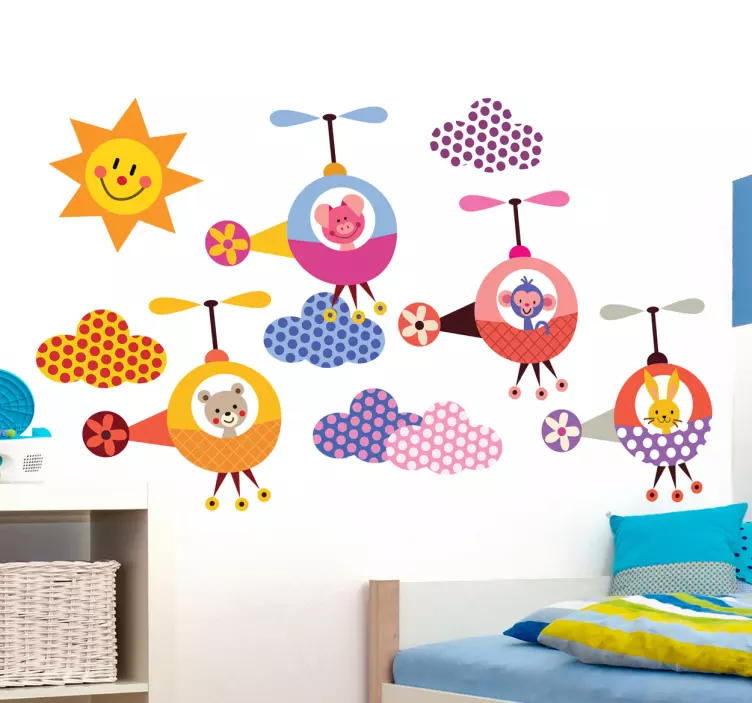 Adesivo bambini elicotteri ed animali - TenStickers