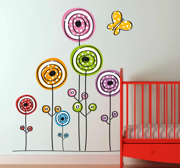 Adesivo bambini fiori astratti con farfalla - TenStickers