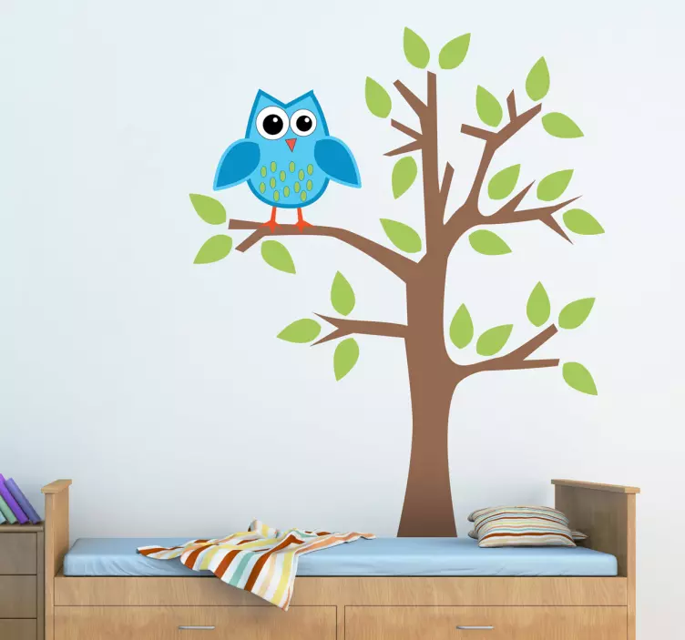 Adesivo bambini gufo azzurro su albero - TenStickers