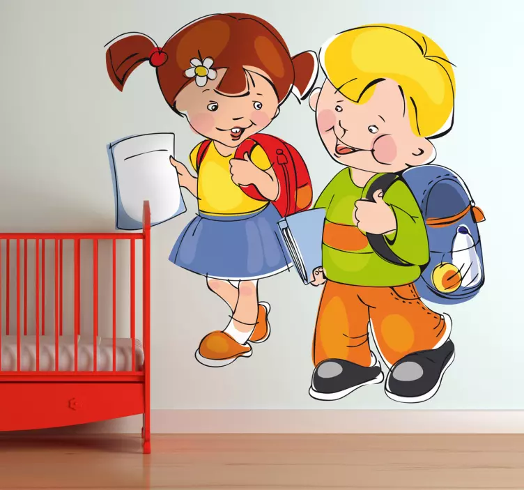 Adesivo bambini in cammino verso la scuola - TenStickers