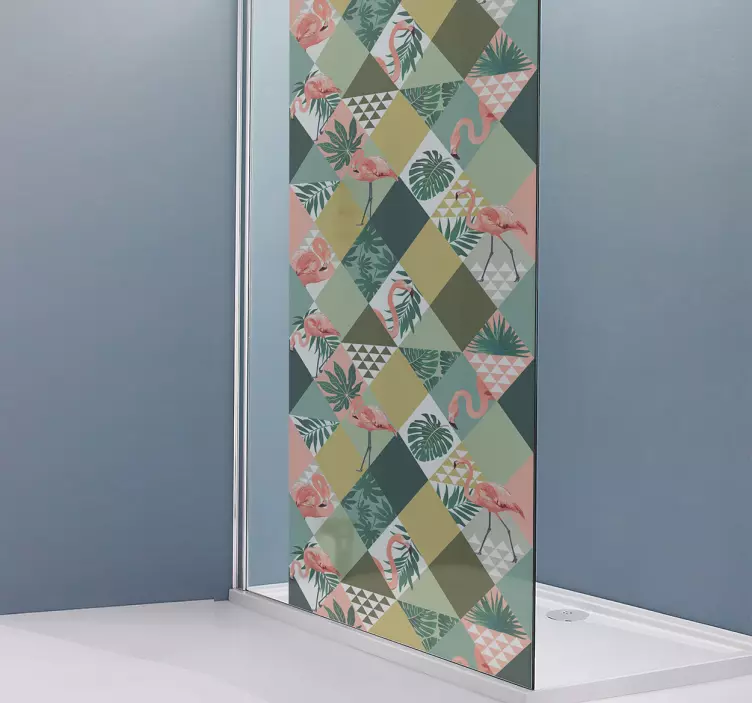 Adesivo box doccia fenicotteri e forme geometriche - TenStickers