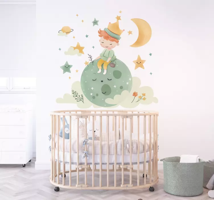 Sticker cameretta bambino felice sulla luna - TenStickers