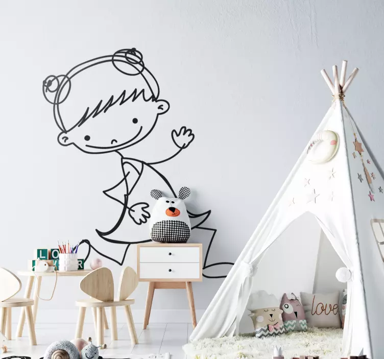 Adesivo cameretta bimba che corre stilizzata - TenStickers